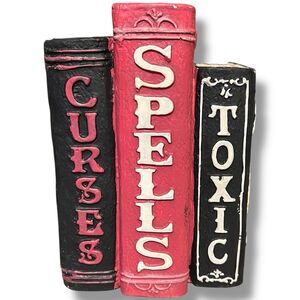 Spooky Decor Resin Books Spells, Curses, Toxic Light Up Skull Halloween Decor